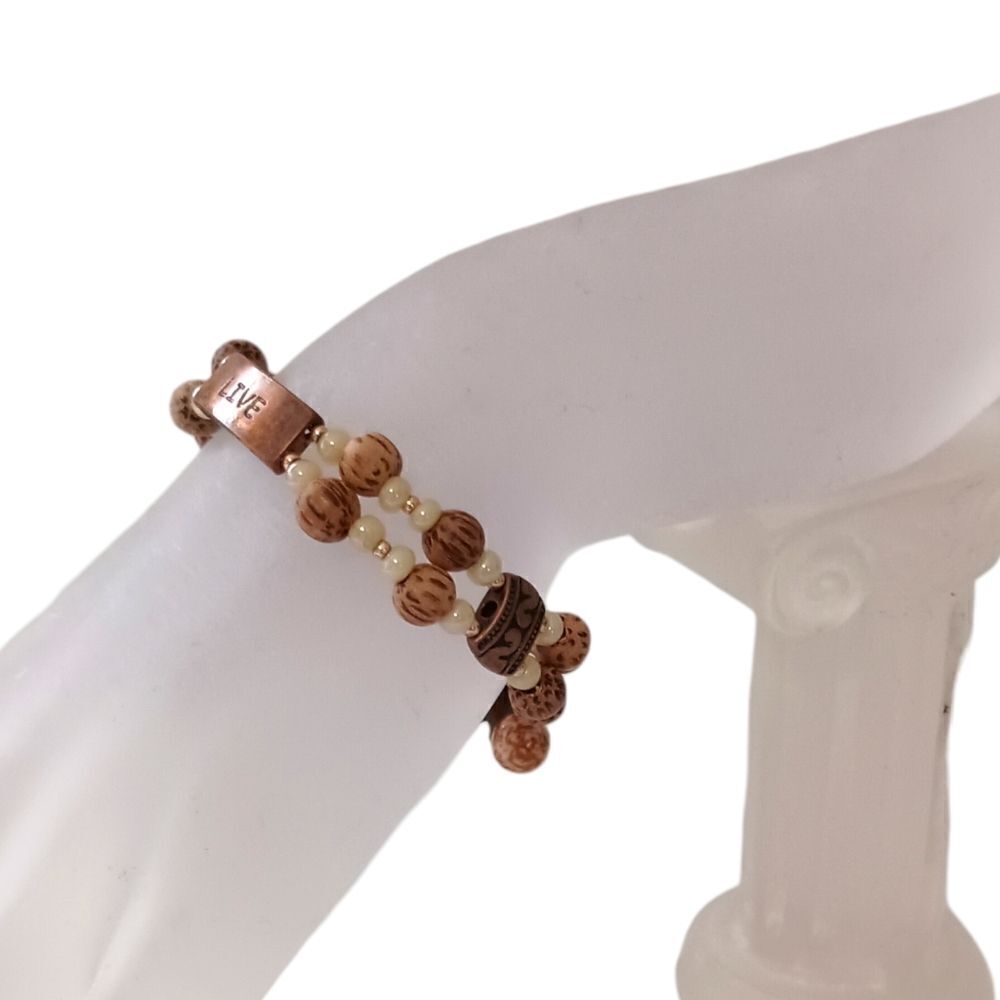 LIVE Beaded Bracelet Memory Wire Adjusts Bangle Cross Religious Inspirational - Picture 13 of 16